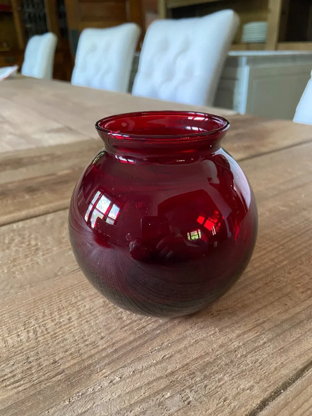 Ruby Red Glass Round Vase Rose Bowl 4